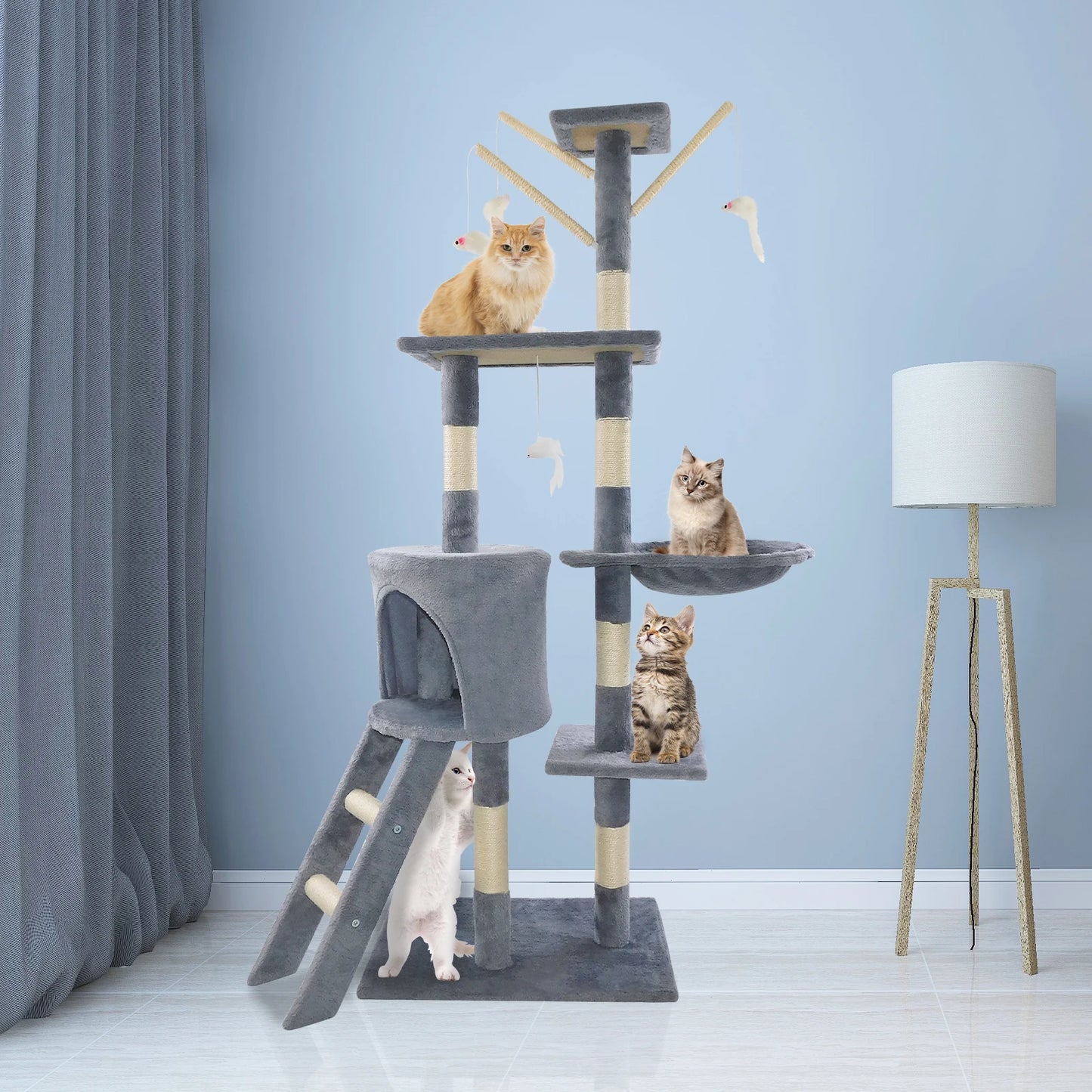 Cat Tree Cat Climbing Frame Kitten Scratching Post Activity Centre Cat Nest Cat Climbing Tower Sisal Scratching Post 140Cm