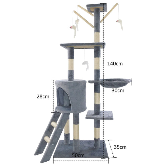 Cat Tree Cat Climbing Frame Kitten Scratching Post Activity Centre Cat Nest Cat Climbing Tower Sisal Scratching Post 140Cm
