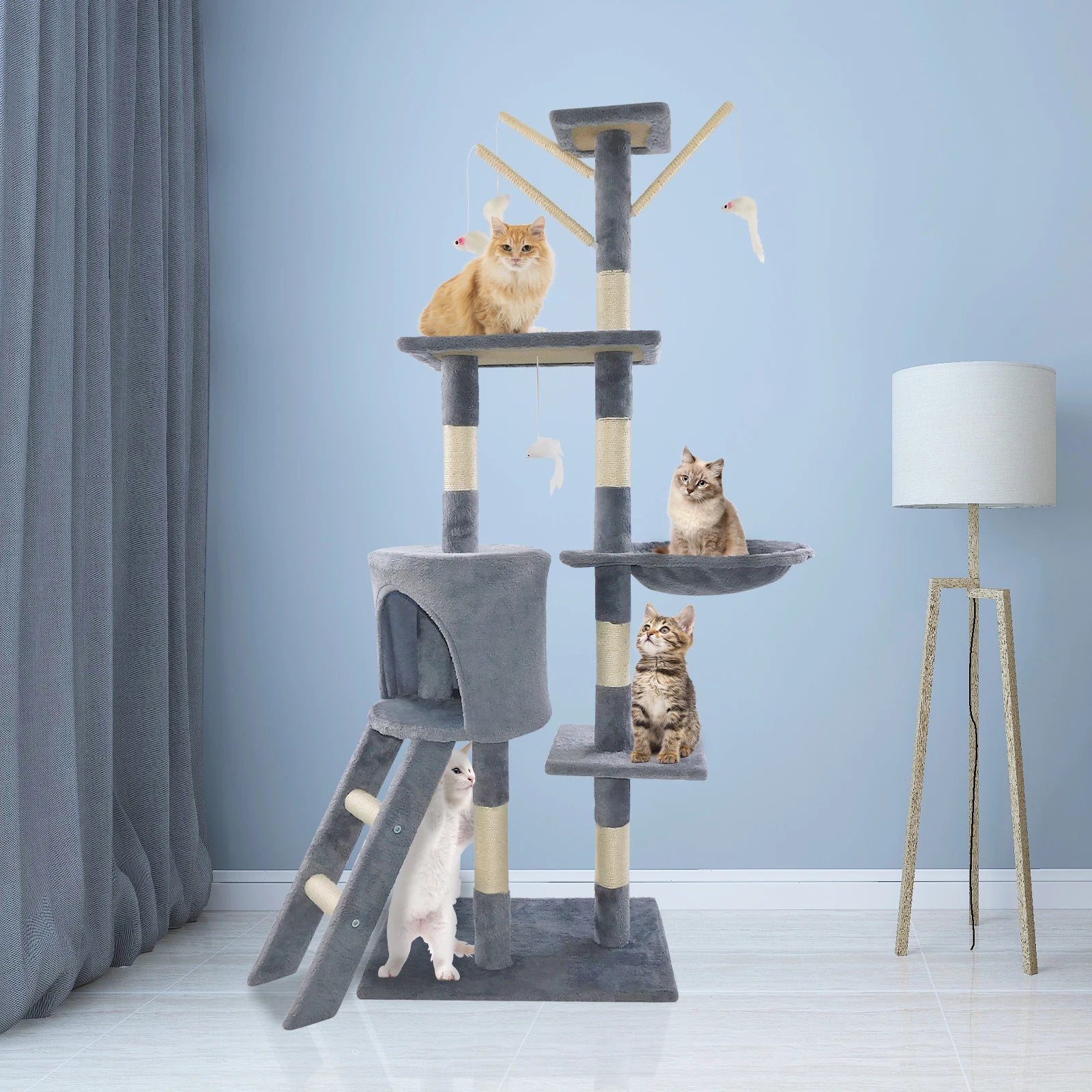 Cat Tree Cat Climbing Frame Kitten Scratching Post Activity Centre Cat Nest Cat Climbing Tower Sisal Scratching Post 140Cm